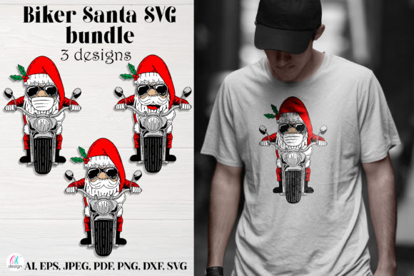 Biker Santa SVG Bundle. Christmas SVG. Graphics