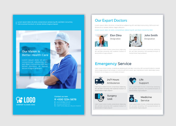 Medical Healthcare 2 Page Flyer: Graphics and Print Templates