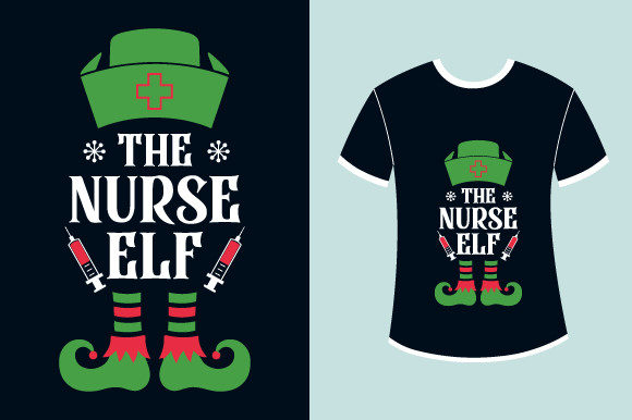 Nurse Elf Christmas T-shirt Design: Graphics & Print Templates